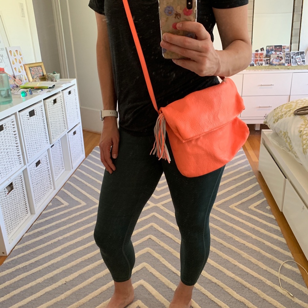 JCrew electric grapefruit leather cross body bag